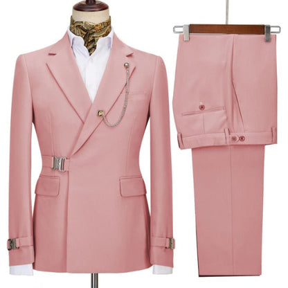 Fashion Pink One Button Close Fitting Notched Lapel Prom Men Suits