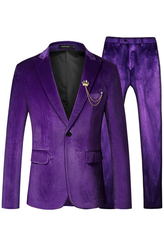 Edwiin Chic Purple Peaked Lapel Velvet Men Suits For Prom