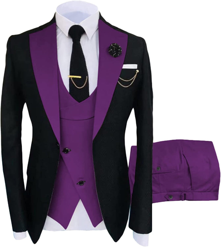 Newman Purple Shawl Lapel Three Pieces Bespoke Prom Suits