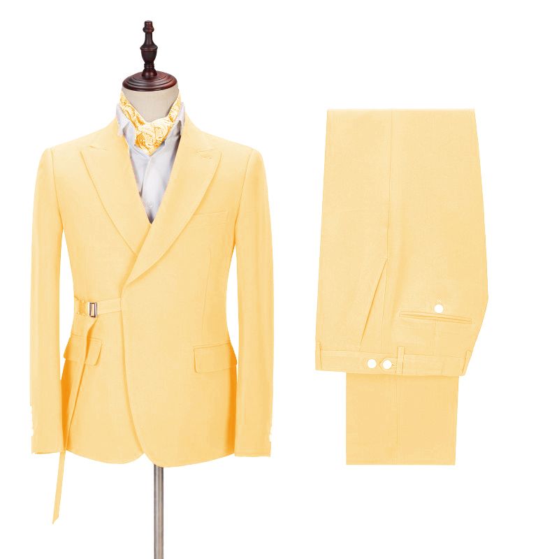 Chic Yellow Peaked Lapel Slim Fit Men's Prom Suits-showprettydress