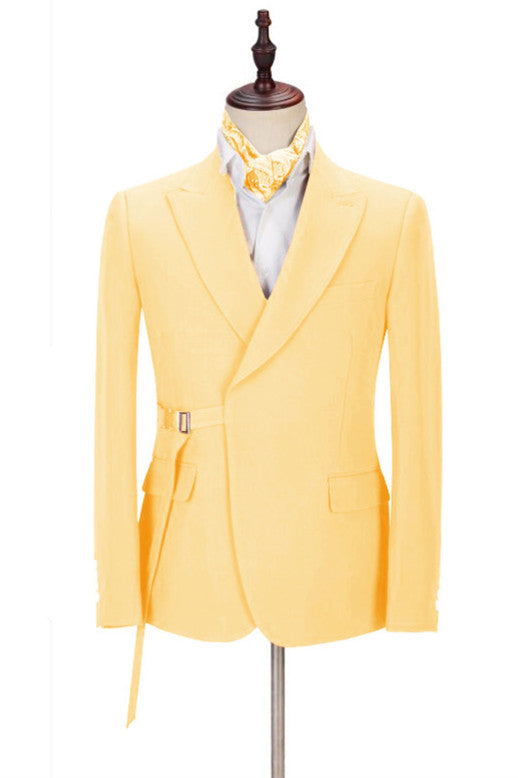 Chic Yellow Peaked Lapel Slim Fit Men's Prom Suits-showprettydress