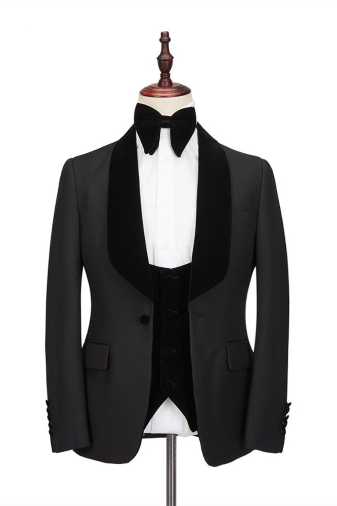 Claassic Stitching Velvet Shawl Lapel Black One Button Men Formal Wedding Suit Tuxedos Online-showprettydress