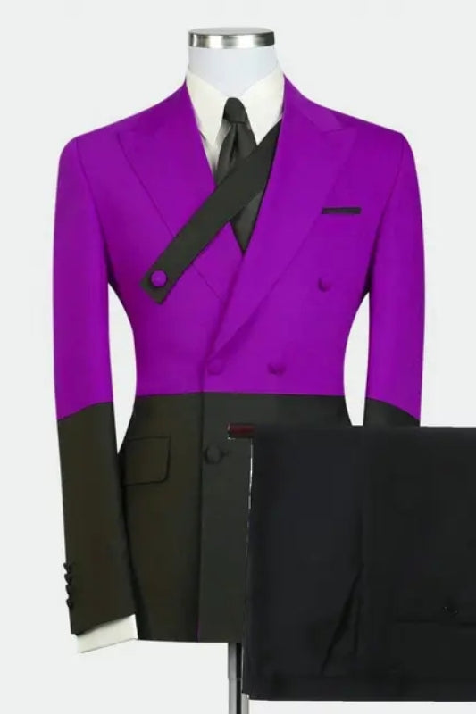 Amos Classic Purple Peaked Lapel Double Breasted Prom Suits