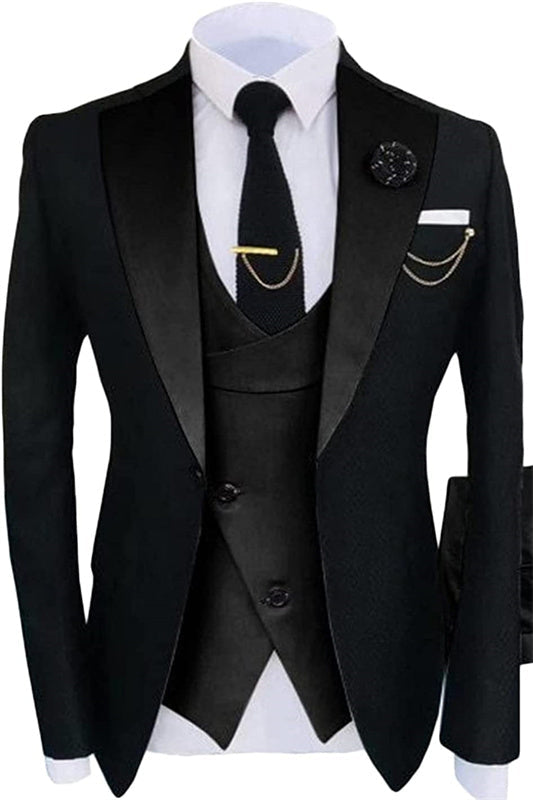 Nicholas Classic Black Shawl Lapel Three Pieces Prom Suits