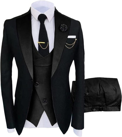 Nicholas Classic Black Shawl Lapel Three Pieces Prom Suits