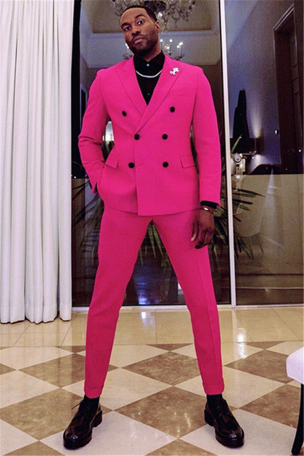 Classic Fuchsia Two Breasted Peaked Lapel Prom Men's Suit For Sale-showprettydress