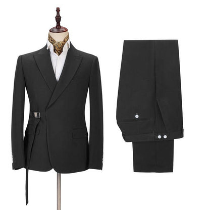 Classic Men's Formal Suit Online Peak Lapel Buckle Button Suit for Men-showprettydress