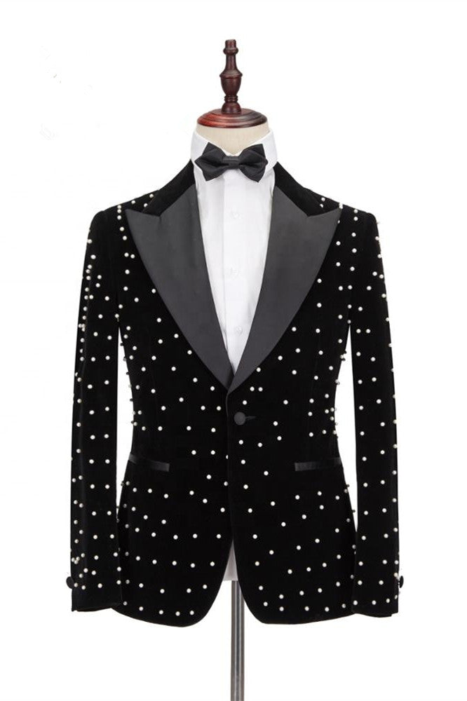 Classy Black Peaked Lapel Men Suits for Prom-showprettydress