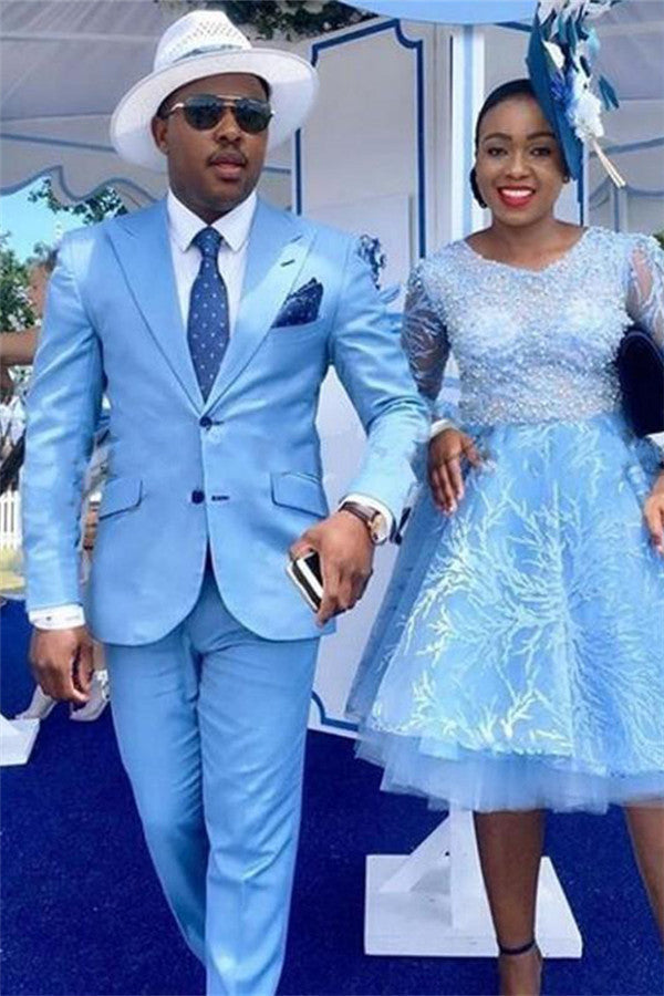 Classy Blue Peaked Lapel Two-Piece Mens Prom Suits-showprettydress