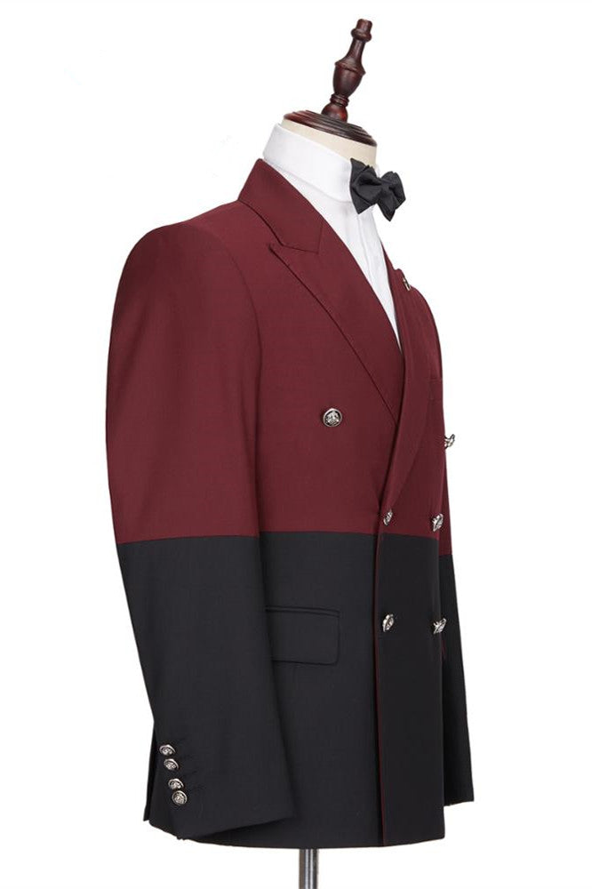 Classy Burgundy and Black Double Breasted Peaked Lapel Men Suits for Prom-showprettydress