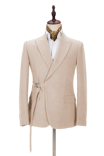 Classy Champagne Men's Casual Suit for Buckle Button Formal Groomsmen Suit for Wedding-showprettydress