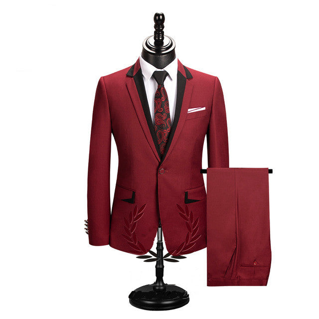 Classy Classic Red Slim Fit Notched Lapel One Button Men Suits Online-showprettydress