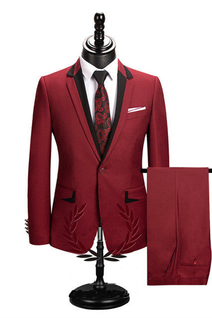 Classy Classic Red Slim Fit Notched Lapel One Button Men Suits Online-showprettydress