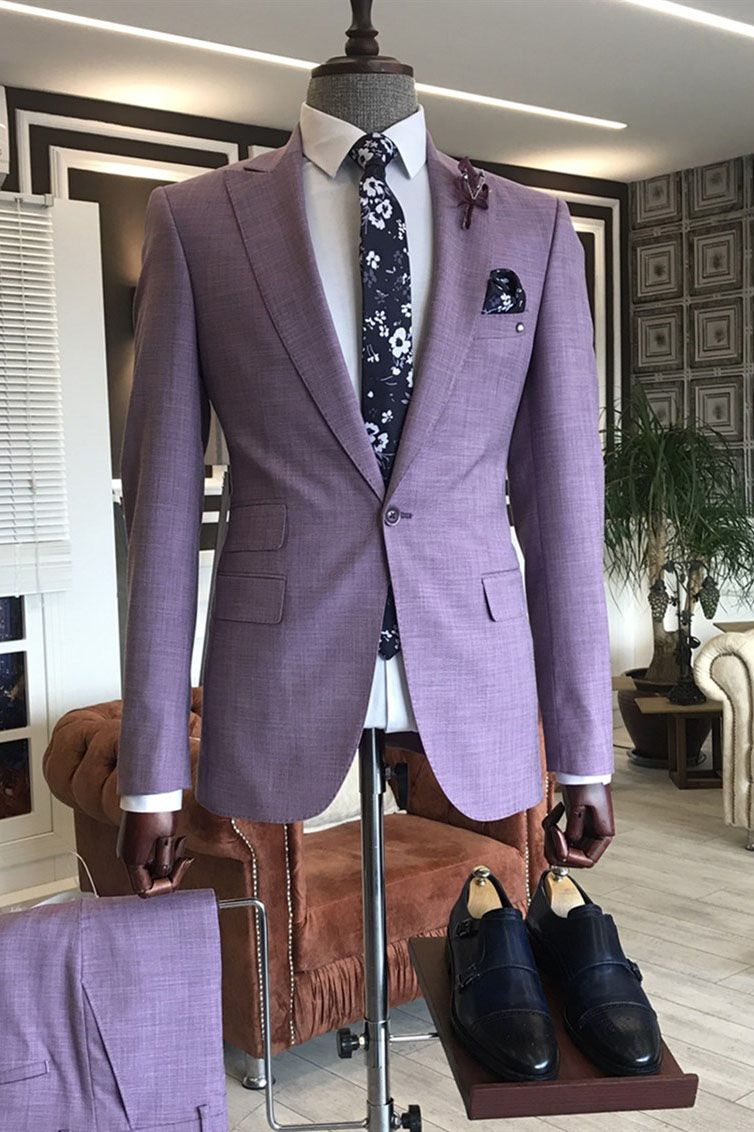 Classy Classy Purple 2-Pieces Peaked Lapel Slim Fit Prom Suits For Men-showprettydress