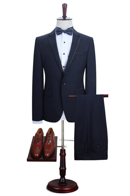 Classy Dark Navy Notched Lapel Designer Best Men Suits Online-showprettydress