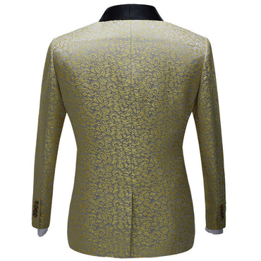 Classy Gold Jacquard Slim Fit Men's Prom Suits with Black Shawl Lapel-showprettydress