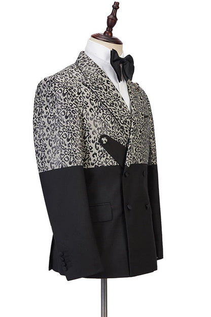 Classy Leopard Print Black Double Breasted Men Suits-showprettydress