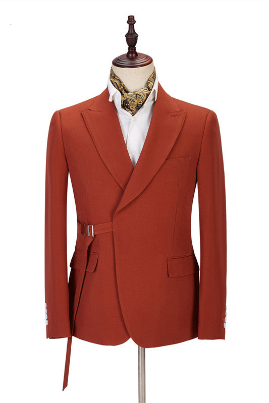 Classy Peaked Lapel Slim Fit Orange Men Suits for Casual-showprettydress