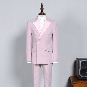 Classy Pink Peaked Lapel Double Breasted Custom Prom Suit-showprettydress