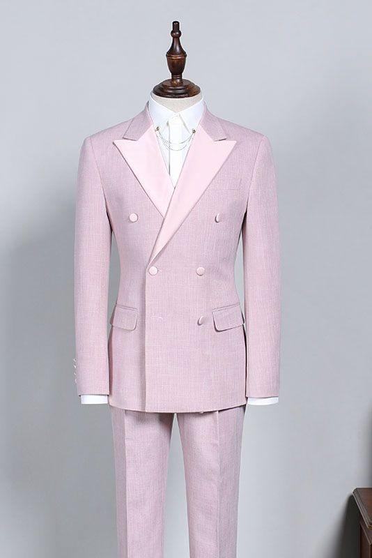 Classy Pink Peaked Lapel Double Breasted Custom Prom Suit-showprettydress