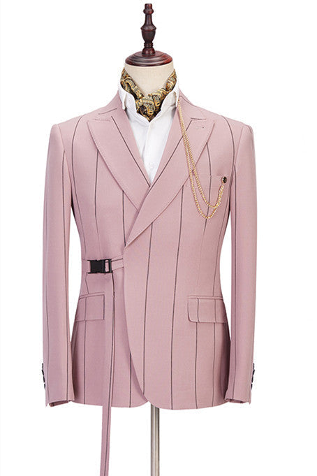 Classy Pink Striped Peaked Lapel Fitted Men Suits Online-showprettydress