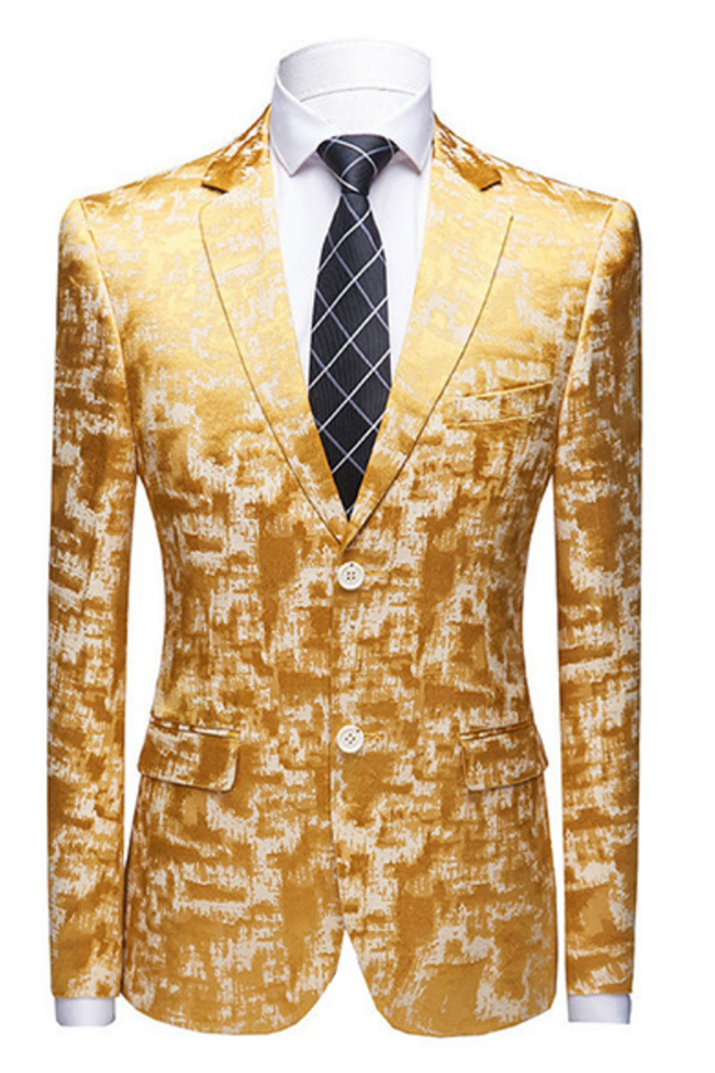 Classy Printed Bright Gold Notched Lapel Men's Suits for Prom-showprettydress