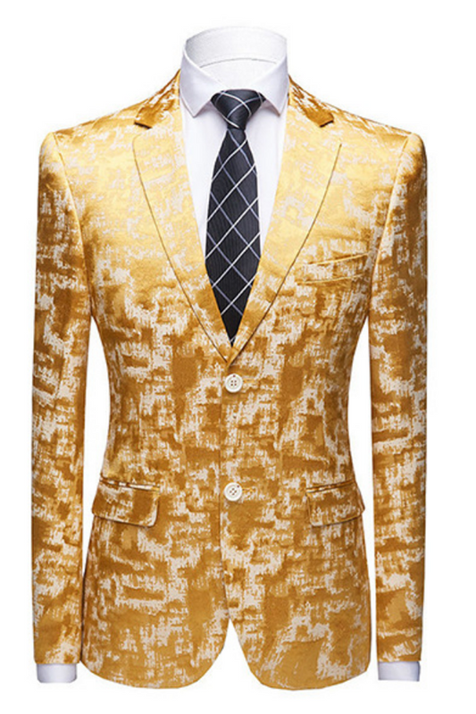 Classy Printed Bright Gold Notched Lapel Men's Suits for Prom-showprettydress