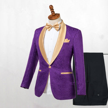 Classy Purple One Button Gold Lapel Wedding Men Suit Online-showprettydress