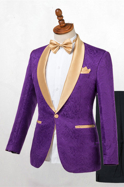 Classy Purple One Button Gold Lapel Wedding Men Suit Online-showprettydress