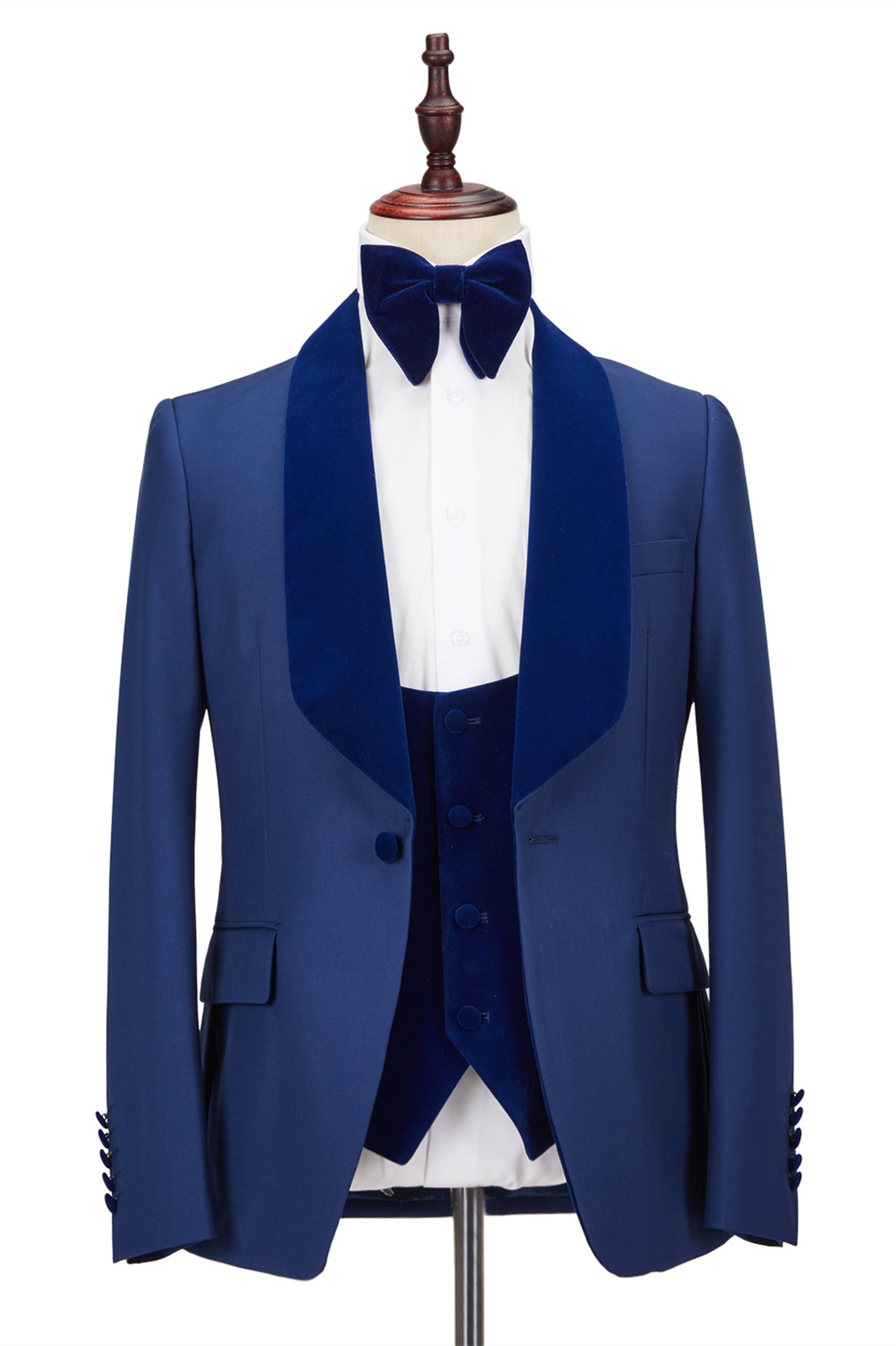 Classy Velvet Shawl Lapel Royal Blue One Button Men's Formal Prom Suit Wedding Tuxedos Online-showprettydress