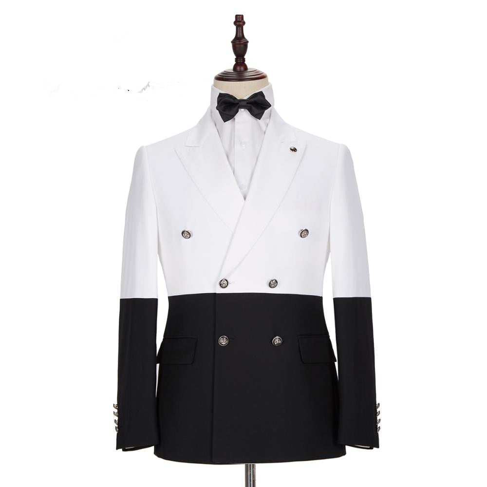 Classy White and Black Double Breasted Men Suits Online-showprettydress