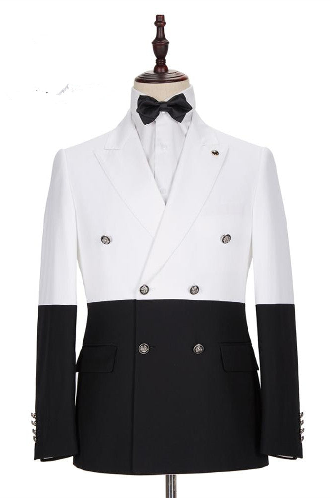 Classy White and Black Double Breasted Men Suits Online-showprettydress