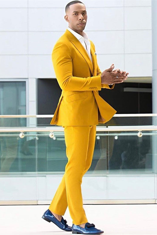 Classy Yellow Double Breasted Peaked Lapel Men's Prom Suits Online-showprettydress