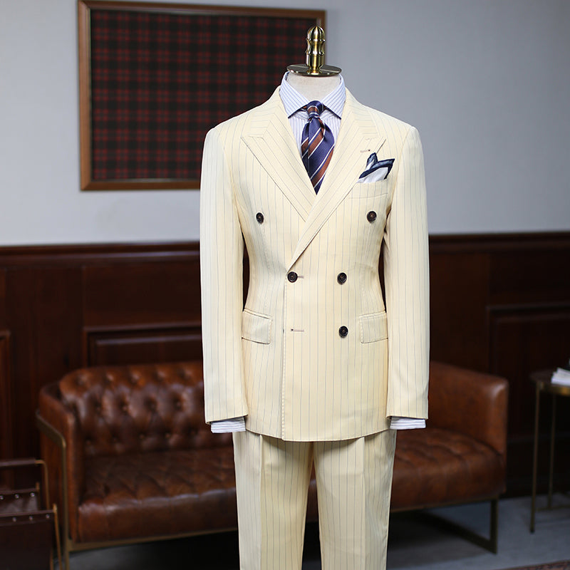 Classy Yellow Striped Double Breasted Custom Suit For Prom-showprettydress