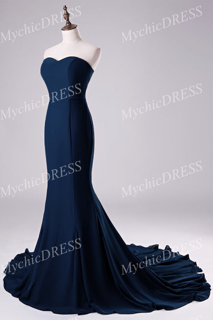 Roycebridal Floor Length Sweetheart Chiffon Navy Blue Bridesmaid Dresses