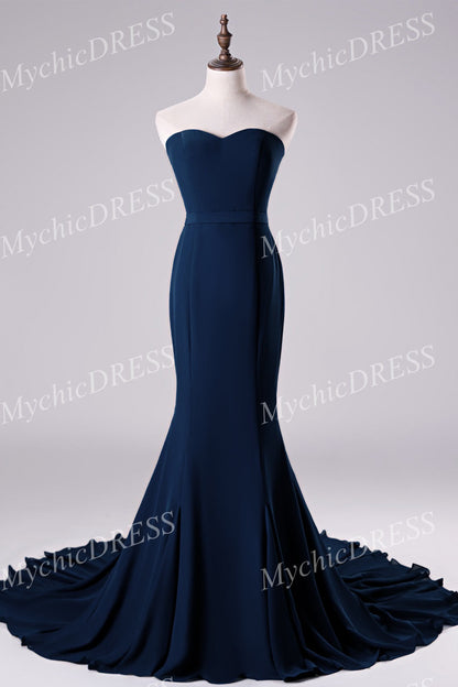 Roycebridal Floor Length Sweetheart Chiffon Navy Blue Bridesmaid Dresses