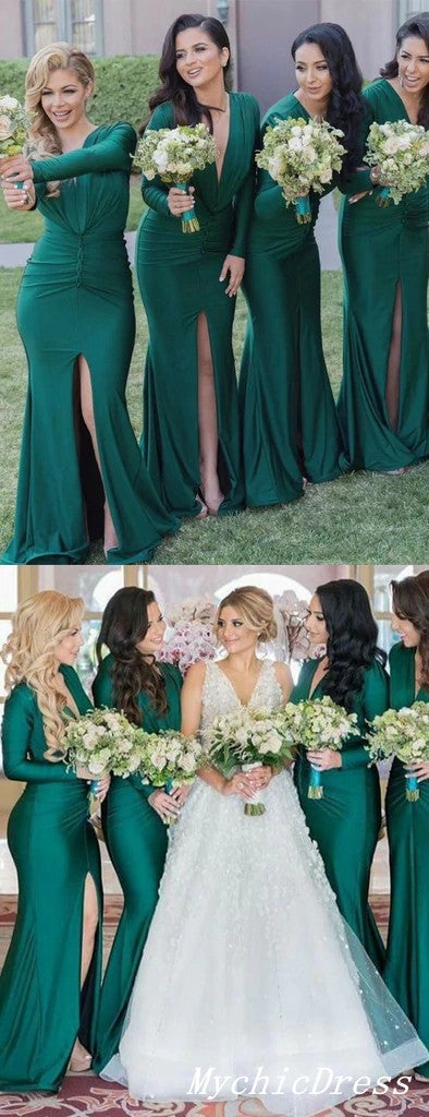 Green bridesmaid dresses long sleeve best sale