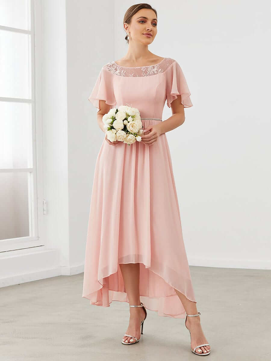 Connie chiffon tea length high low mother of the bride dress - Bay Bridal and Ball Gowns