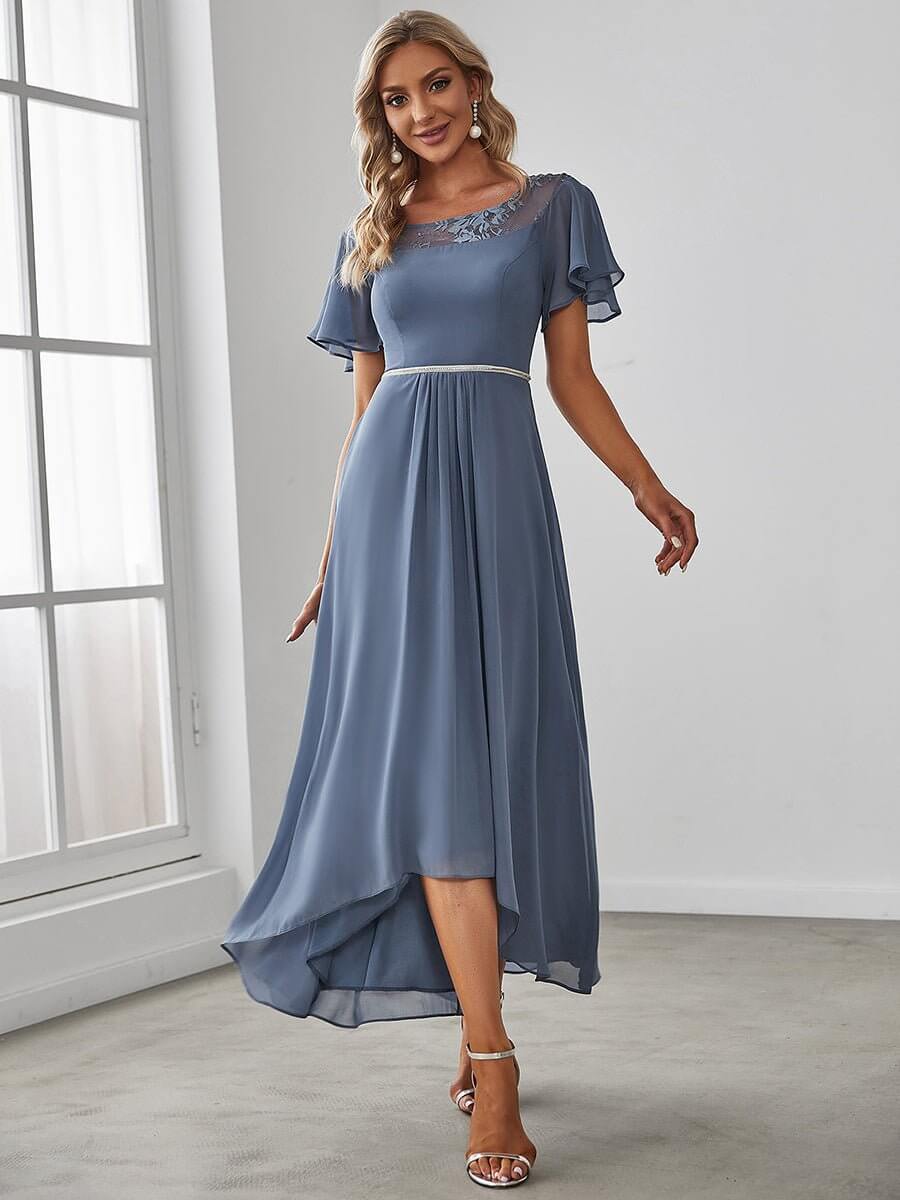 Connie chiffon tea length high low mother of the bride dress - Bay Bridal and Ball Gowns