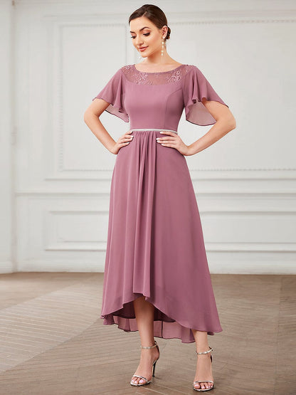 Connie high low mother of the bride dress in dusky rose Express NZ wide - Bay Bridal and Ball Gowns