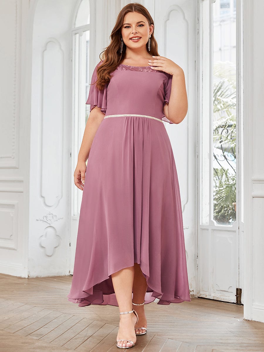 Connie high low mother of the bride dress in dusky rose Express NZ wide - Bay Bridal and Ball Gowns