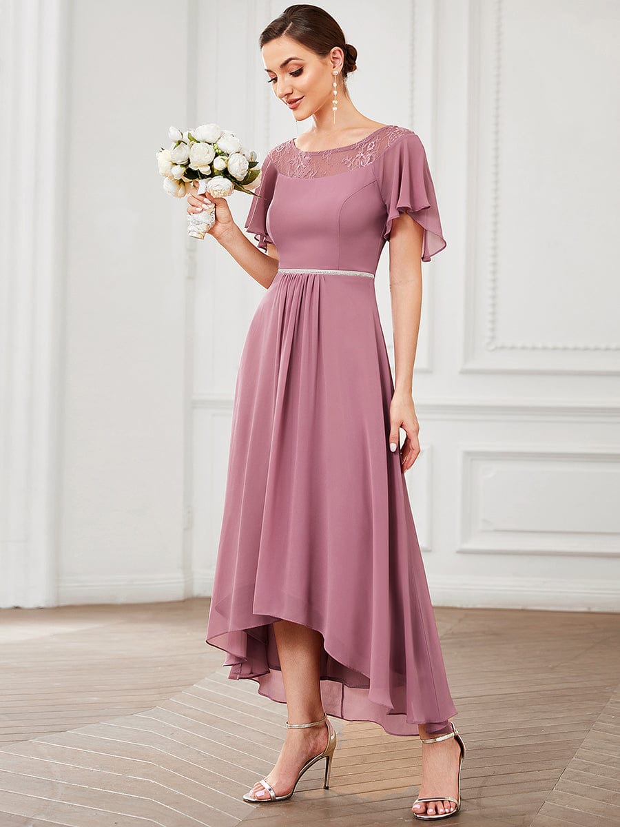 Connie high low mother of the bride dress in dusky rose Express NZ wide - Bay Bridal and Ball Gowns