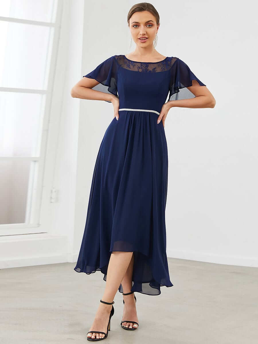 Connie navy chiffon tea length mother of the bride dress s6 Express NZ wide - Bay Bridal and Ball Gowns