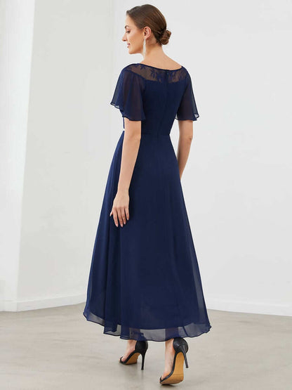 Connie navy chiffon tea length mother of the bride dress s6 Express NZ wide - Bay Bridal and Ball Gowns