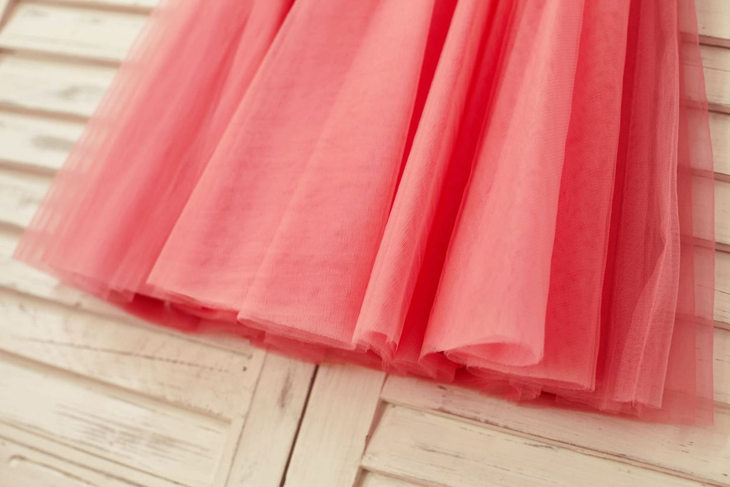 Coral Lace Tulle Cap Sleeve Flower Girl Dress