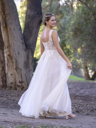 Roycebridal Corset Applique Tulle Floor-Length Prom Dress