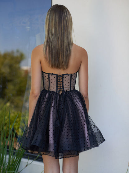 Corset Dotted Tulle Short Length Tulle Homecoming Dress