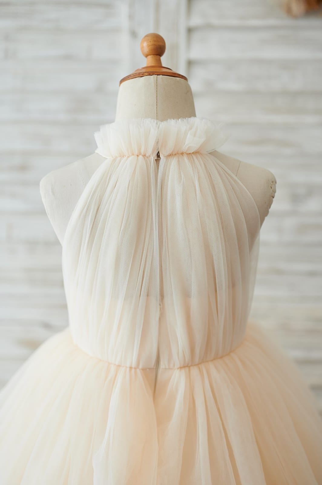 Cupcake Champagne Tulle Halter Neck Floor Length Wedding 