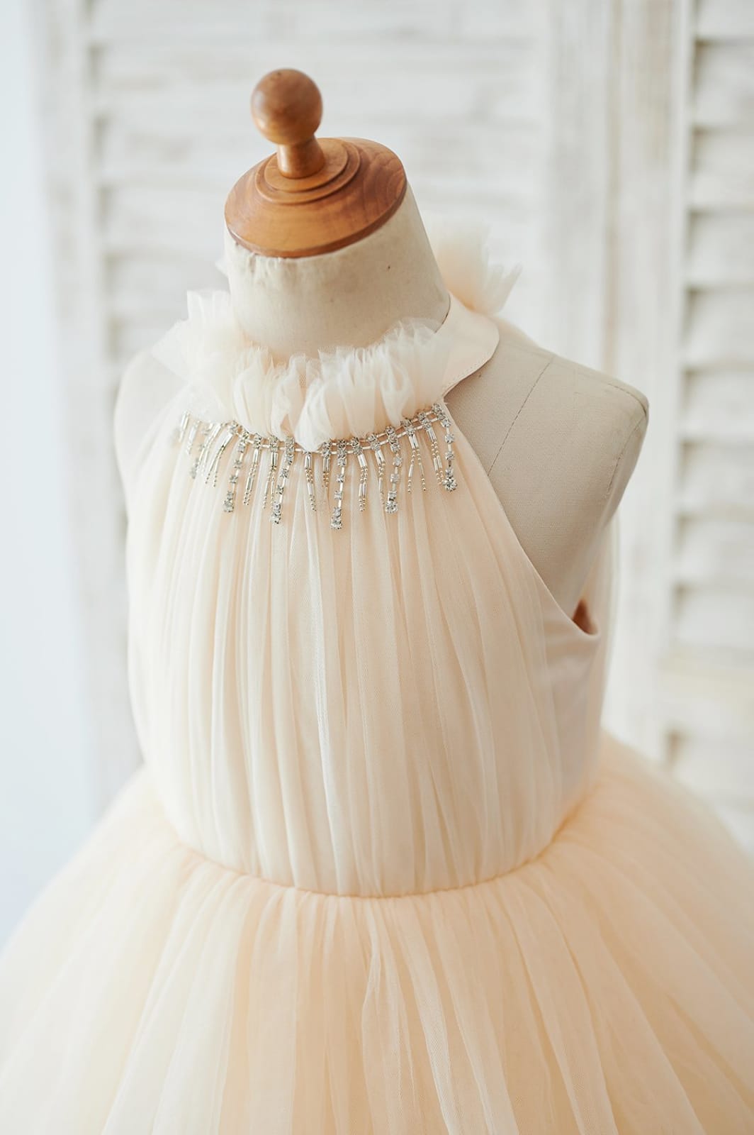 Cupcake Champagne Tulle Halter Neck Floor Length Wedding 