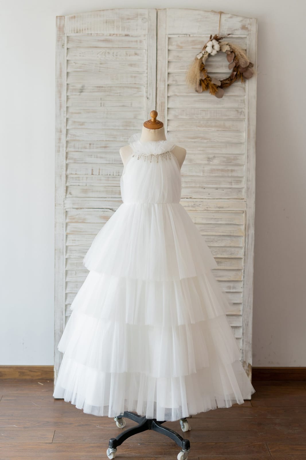 Cupcake Champagne Tulle Halter Neck Floor Length Wedding 